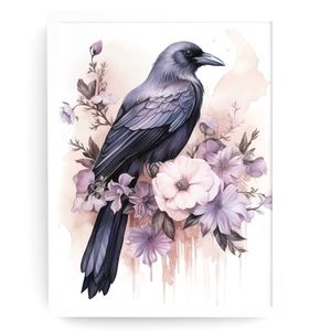 Watercolor Floral Crow Raven Wall Art Illustration Print Poster Card Unframed